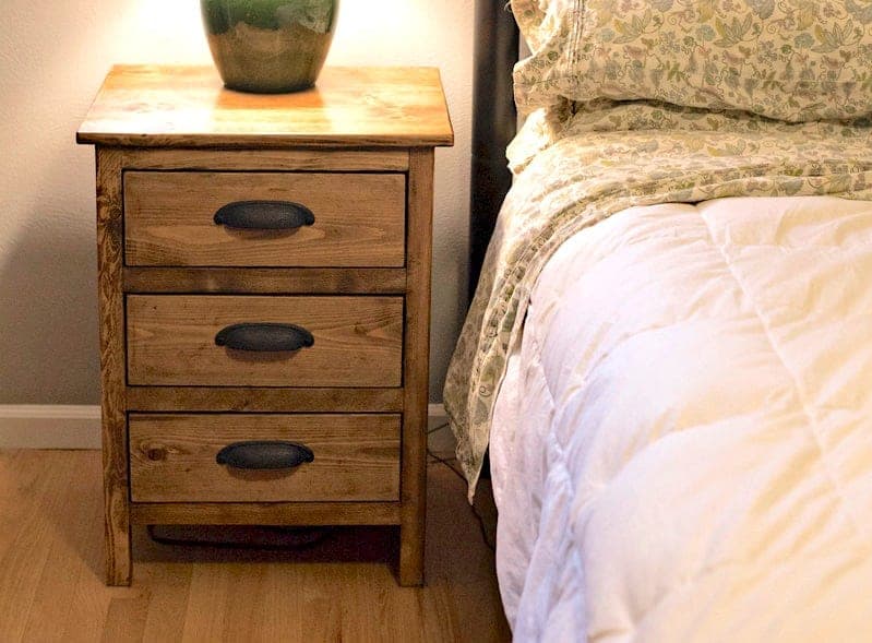 Reclaimed-wood-look bedside table with three drawers on euro slides
