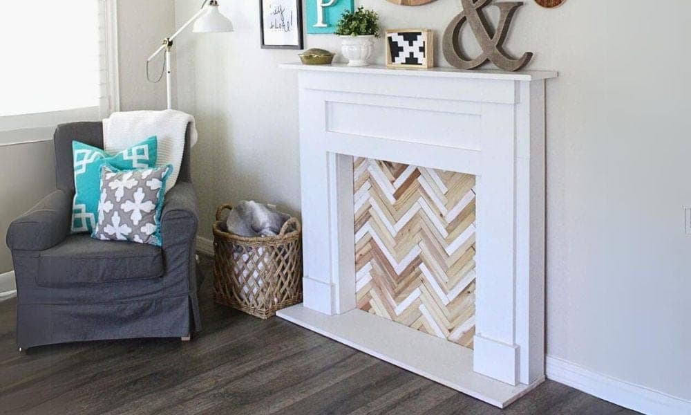 Applied pine board fireplace mantel shelf