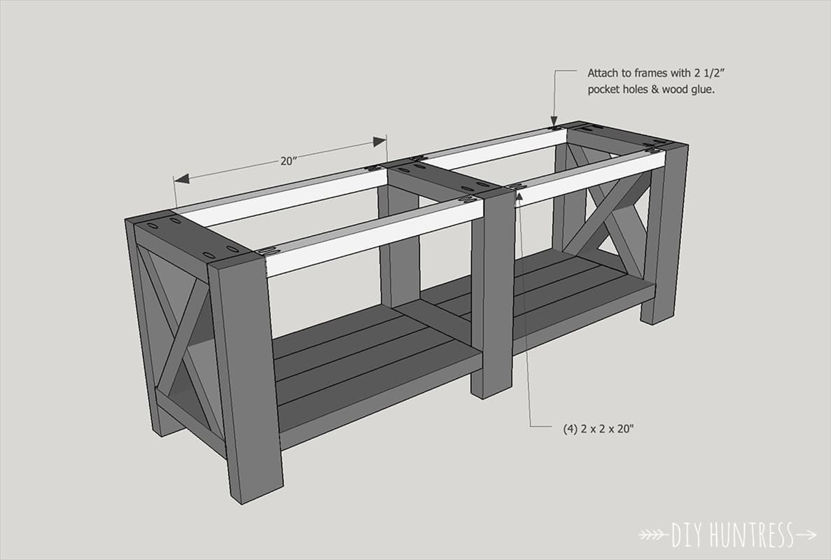 DIY Rustic X Bench With Shelf — step photo 11