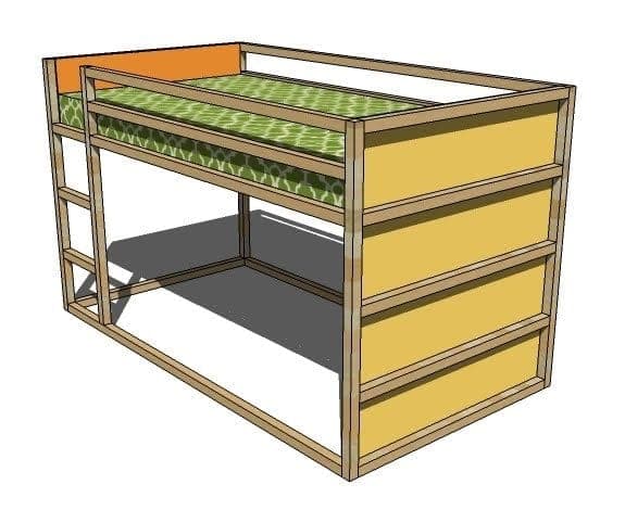 Kids' fort bed with a solid closed end and a ladder-rung open end