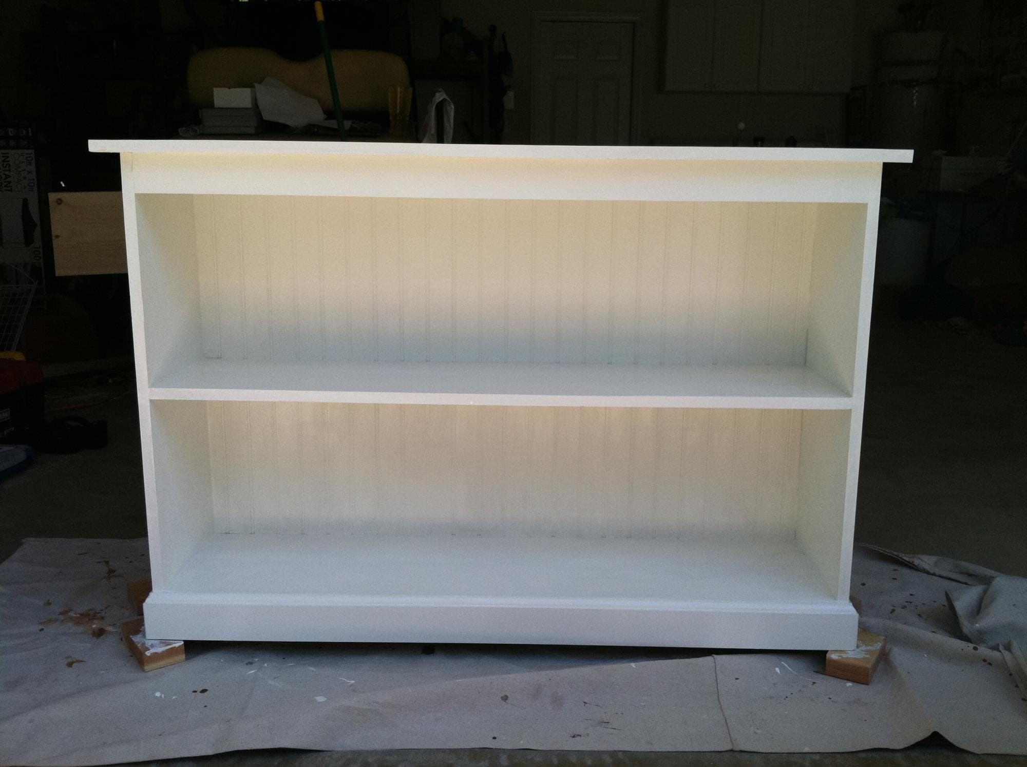 1x12 bookcase with a beadboard wainscoting back