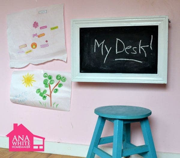 Wall-mounted flip-down chalkboard art desk, folded open