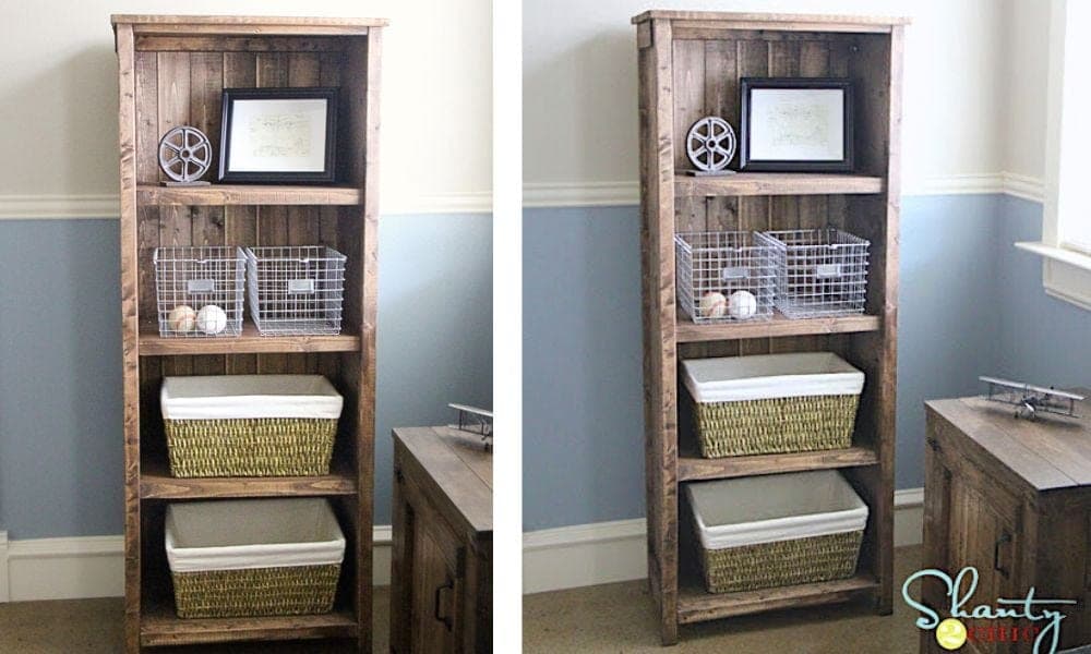 Rustic bookshelf with visible 2x2 face frame legs