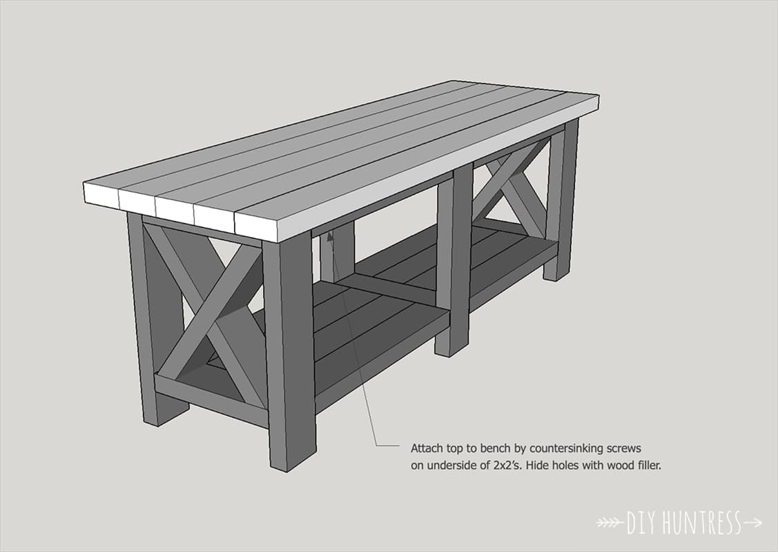DIY Rustic X Bench With Shelf — step photo 13