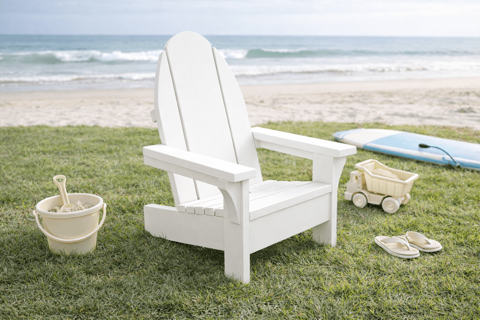 Child-sized Adirondack chair with surfboard-shaped arms