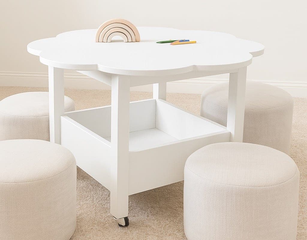 Flower shaped kids play table with base storage