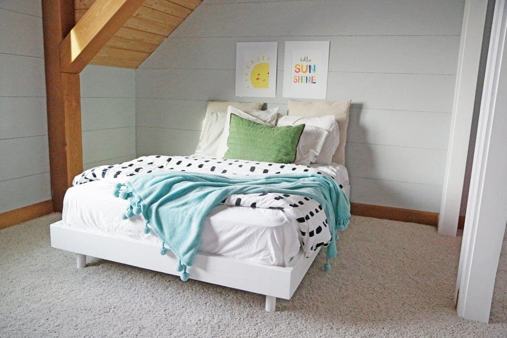 Modern platform bed frame with round dowel legs