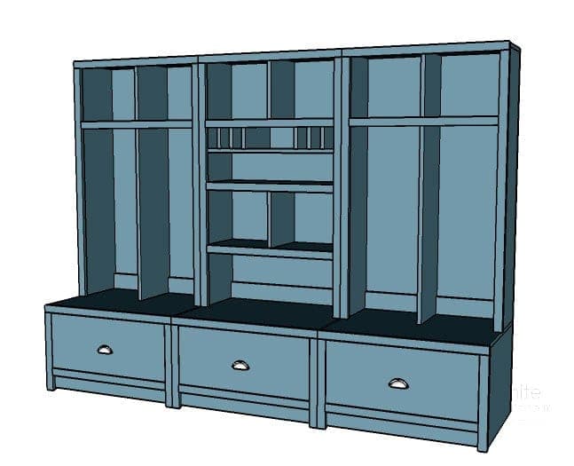 Entryway locker cubby with a mail-sort shelf and charging cubby