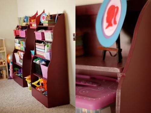 Painted banker's bookcase with shaped sides and a lower storage bin