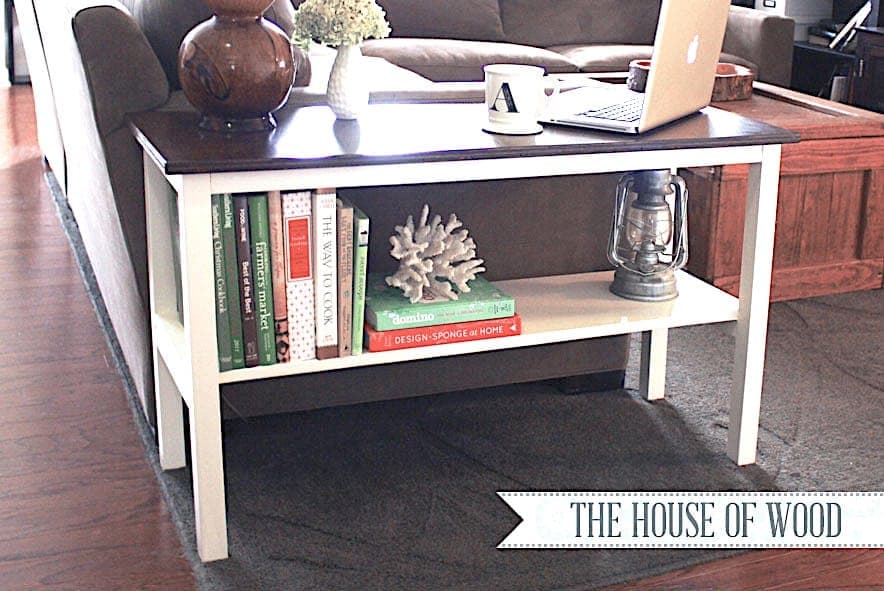 Rectangular end table on 2x2 legs with a lower shelf