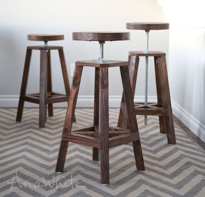 Industrial bar stool with an adjustable all-thread rod height mechanism