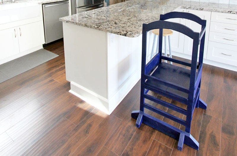 Kids kitchen helper tower with ladder rungs and platform