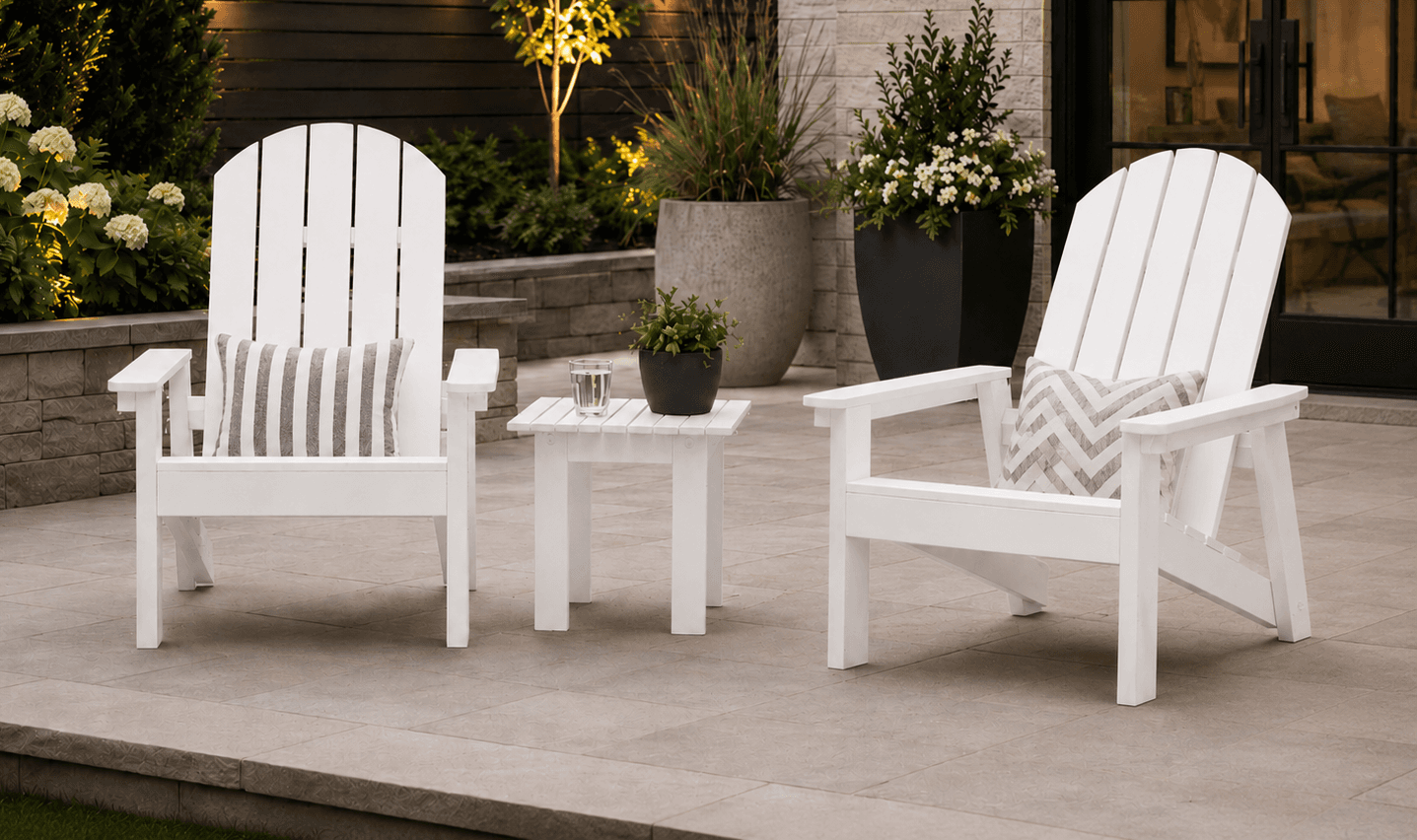Heavy-duty 2x4 Adirondack chair with slatted back and matching footstool