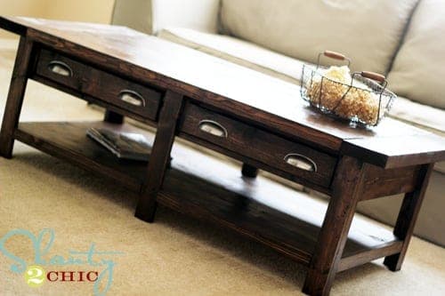 Coffee table with two built-in drawers and an open bottom shelf