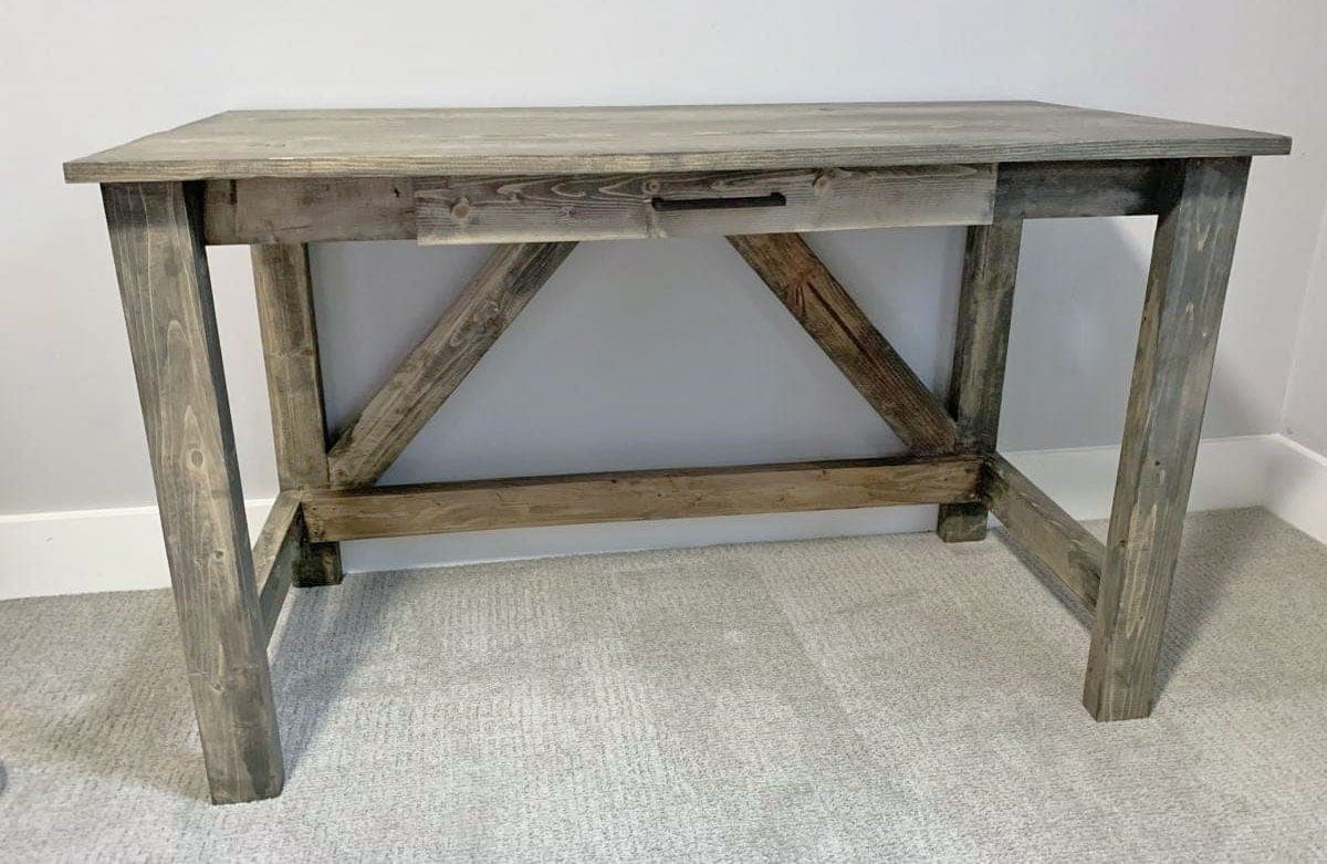 Compact single-drawer desk with a scribed back cross support