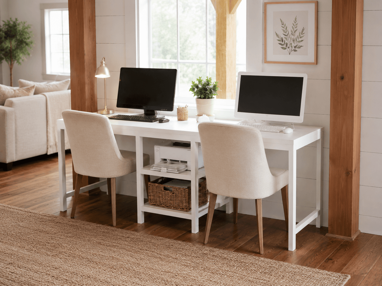 Double desk built from a hollow-core door on a 2x2 leg frame