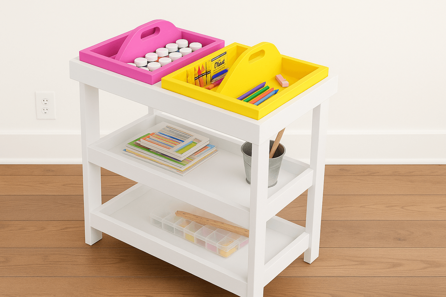 Two-tier art storage shelf for stacked caddies