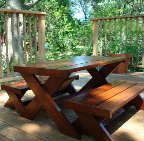 Child-sized modern picnic table with two separate benches
