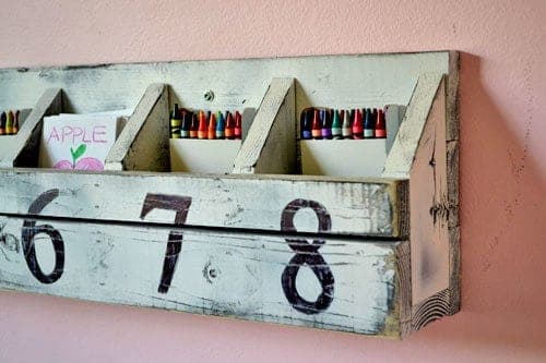 Wall-mounted row of numbered angled cubbies