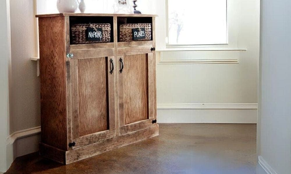 Shanty open shelf console with center divider and two-door cabinet bay
