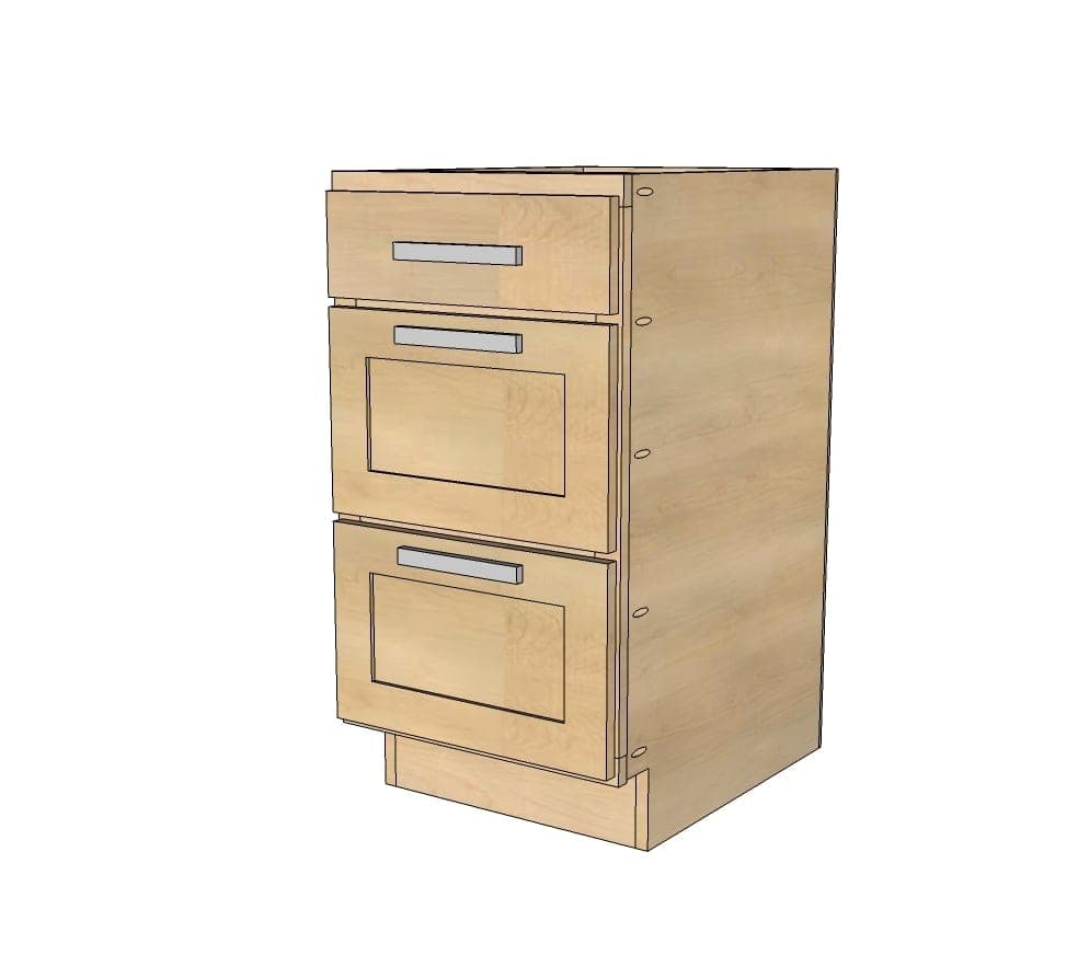 18-inch kitchen base cabinet with three stacked drawers