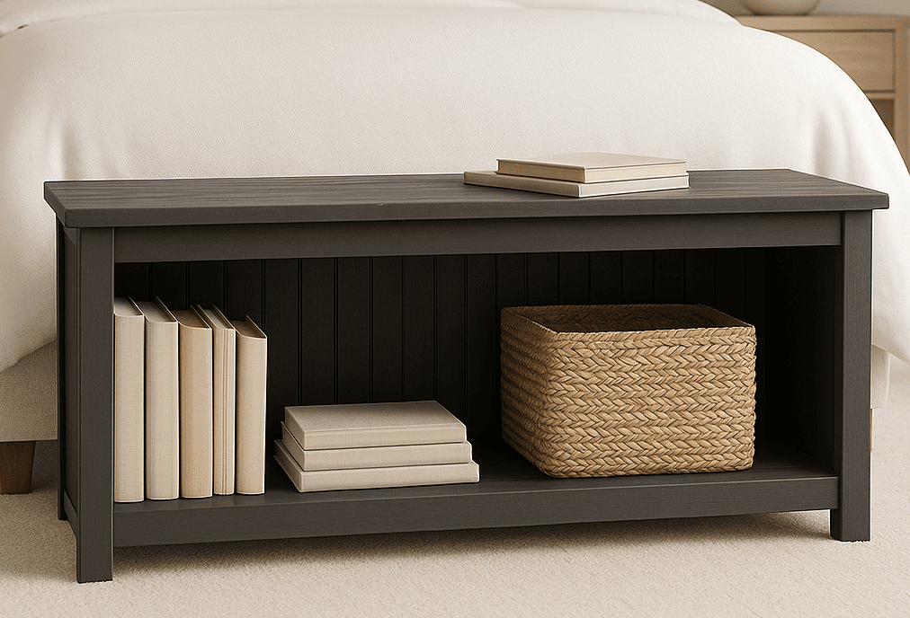 A slatted footboard bench with 1x12 sides and a plank top