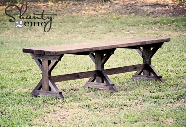 Fancy X farmhouse bench with decorative X-braced legs