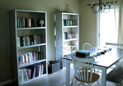 Minimalist bookcase with five chunky 2x12 shelves