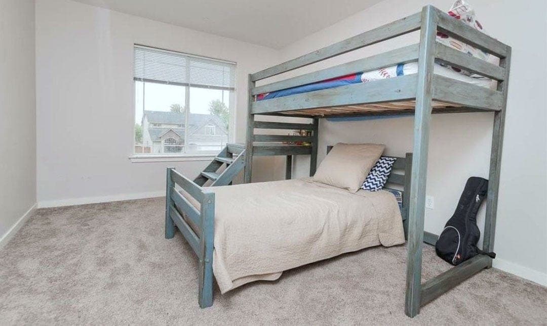 Low twin bed frame built from 2x4s and 2x6 side rails