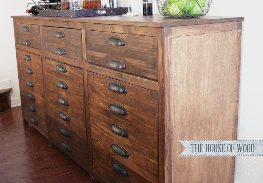 Printer's triple-bay cabinet with doors and drawers