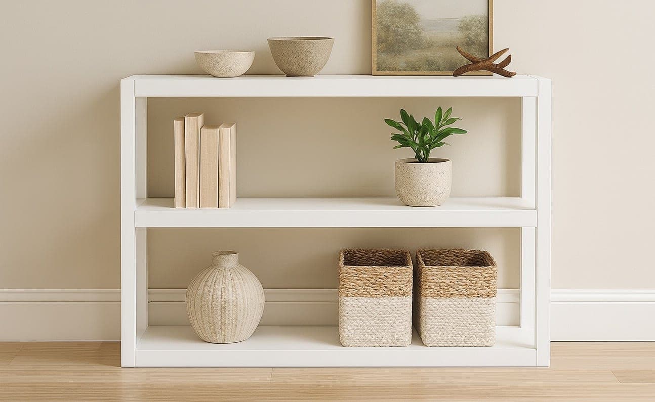 Parsons-style console bookshelf with flush end panels