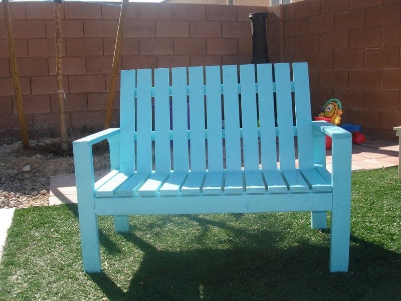 Low slatted lounge bench sized for young children
