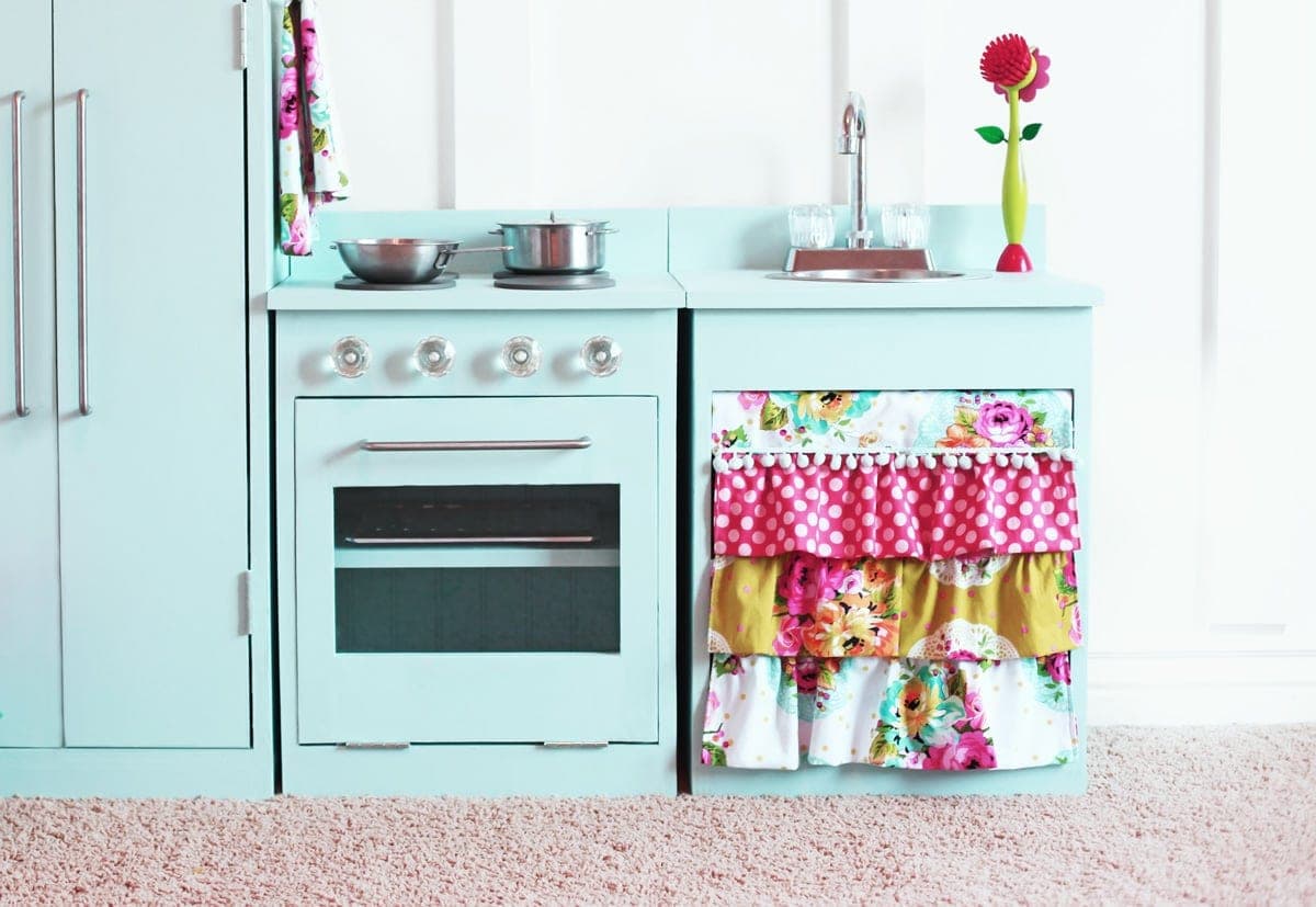 Simple wooden play kitchen sink and stove base for kids
