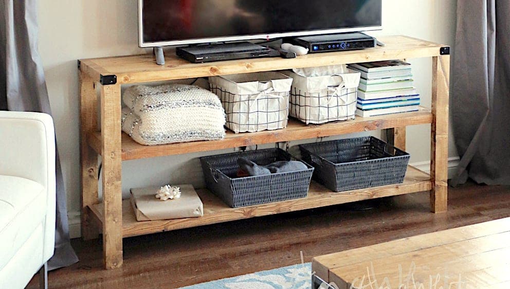 Low media console with three open 1x12 shelves