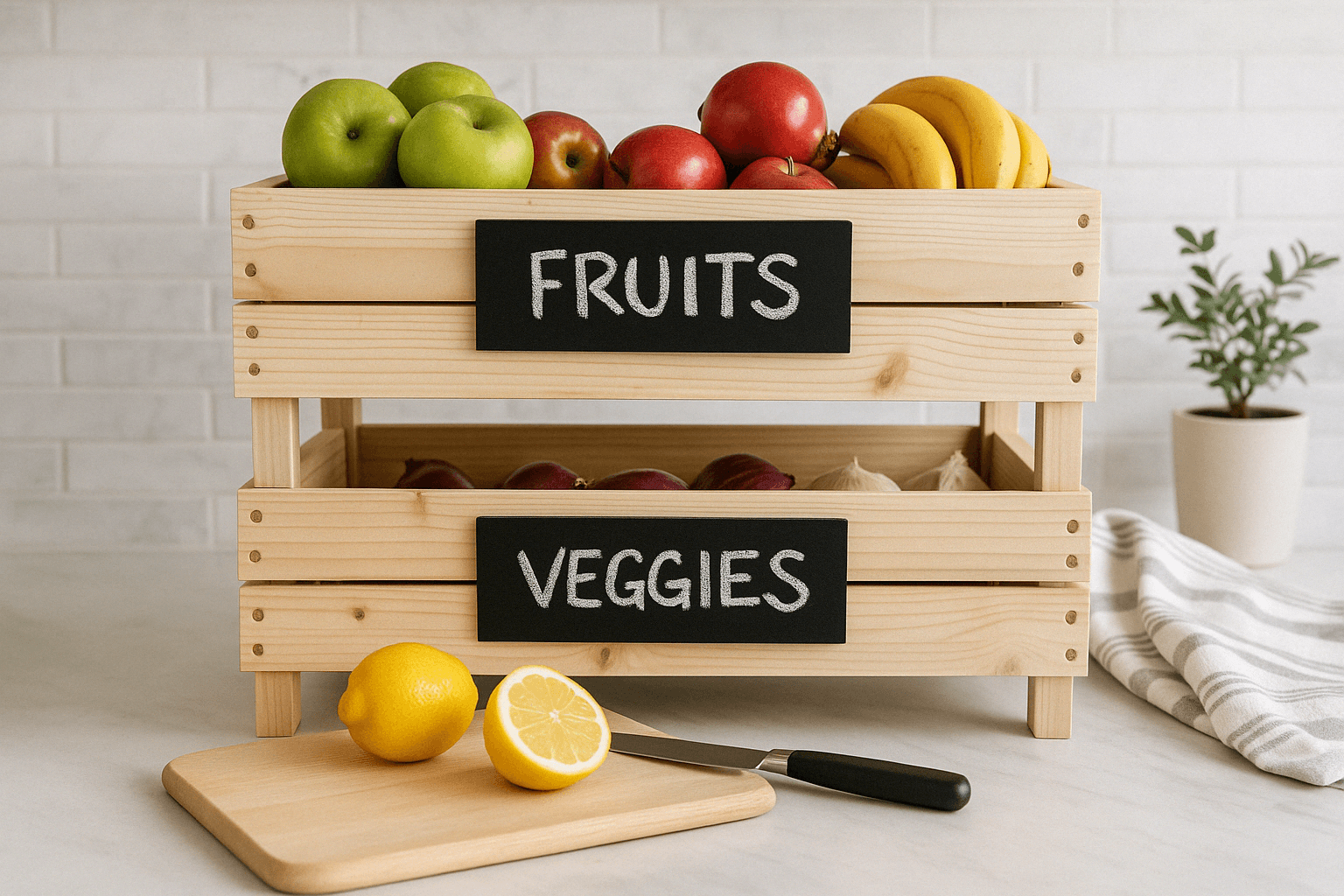 Small slatted wood crate for stacking fruit and vegetable storage