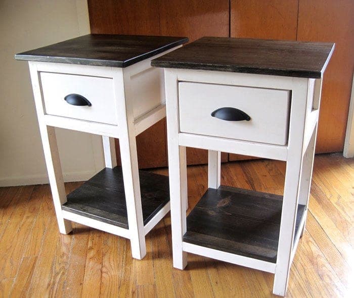 Small farmhouse-style bedside table with a drawer and planked top