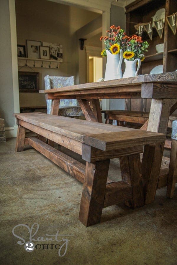 Heavy 4x4-legged truss bench with a wide plank top
