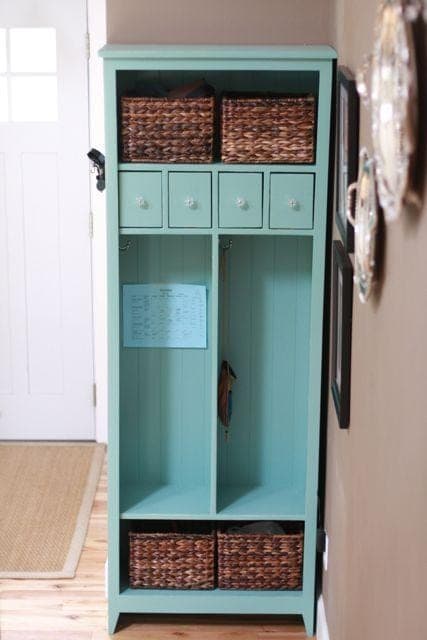 Locker cabinet with charging cubbies and build-to-fit drawers