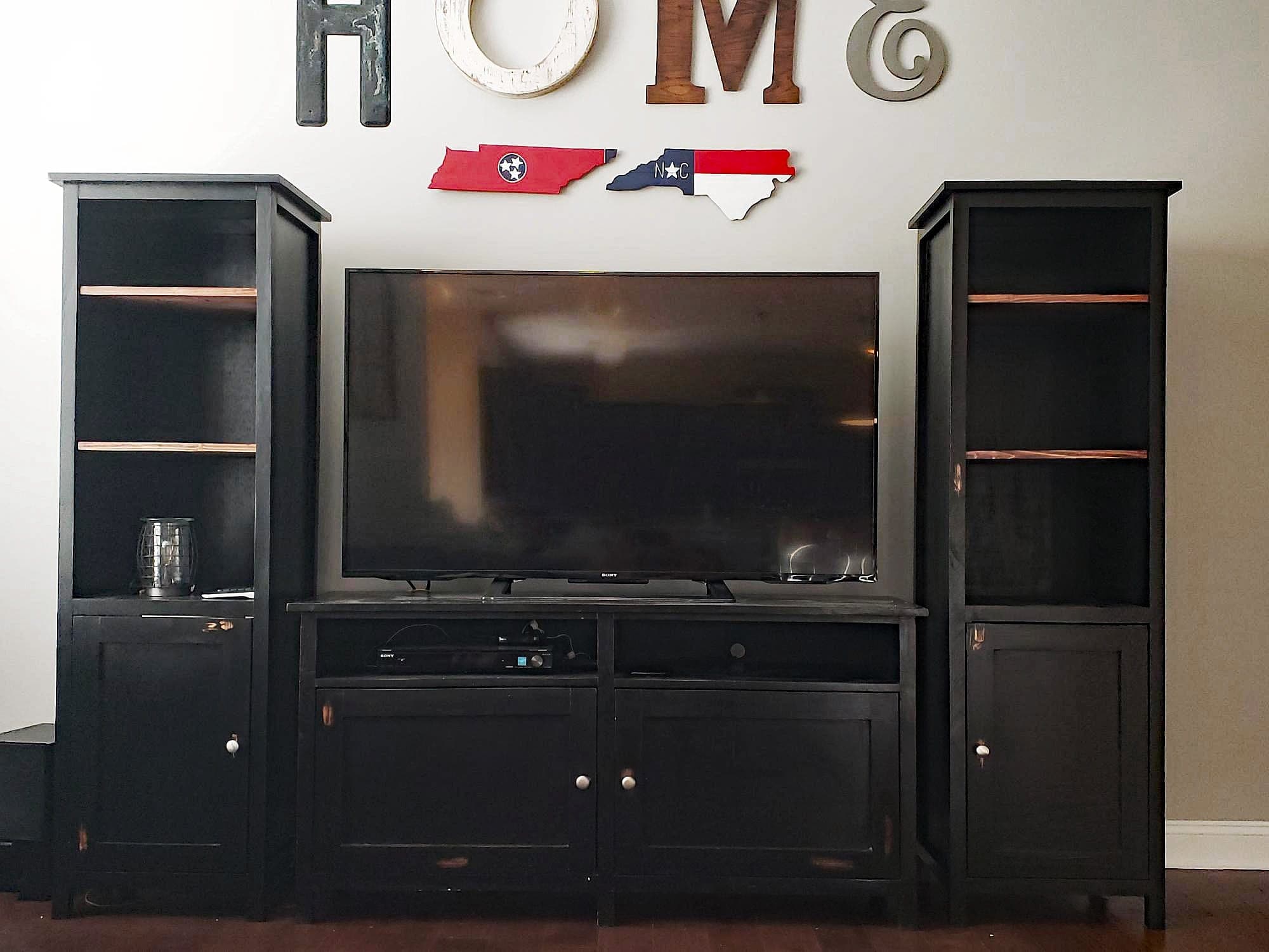 Tall plywood storage media tower with an acrylic-paneled door