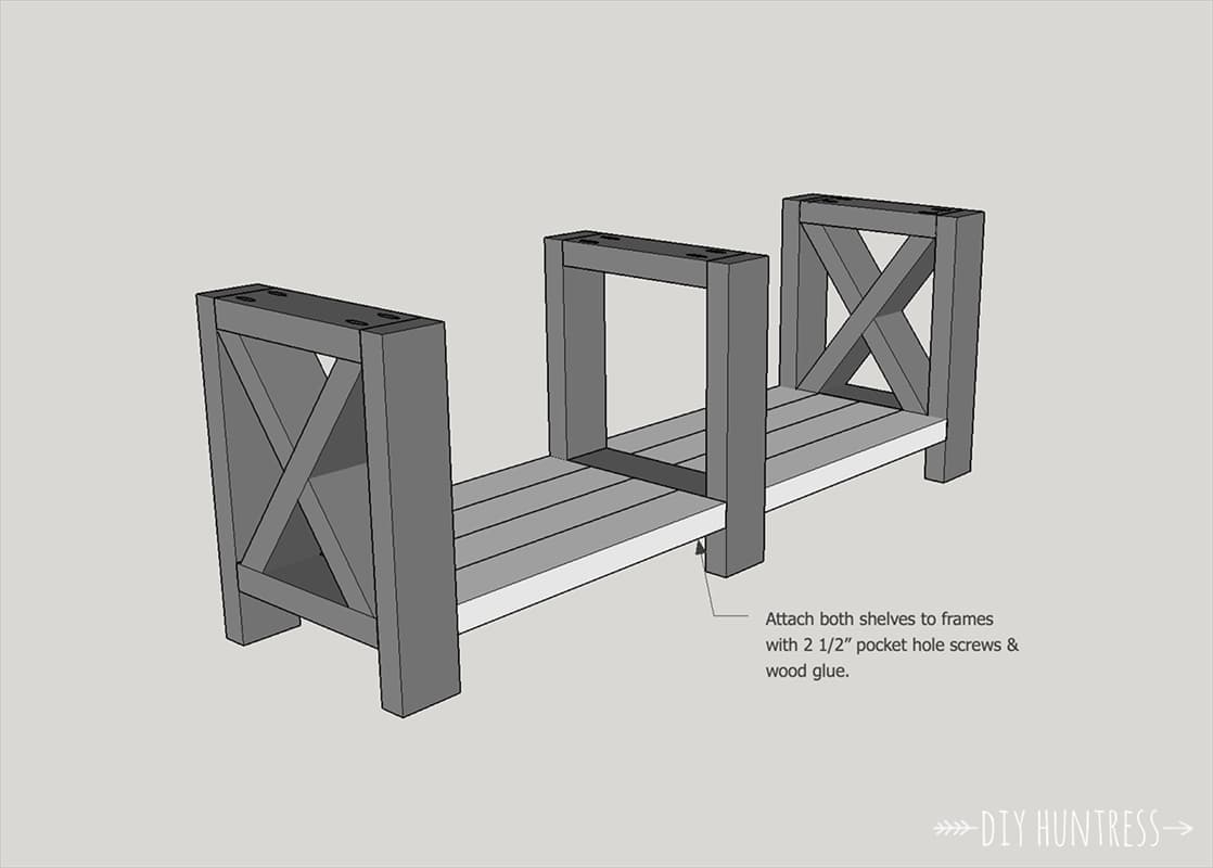 DIY Rustic X Bench With Shelf — step photo 10