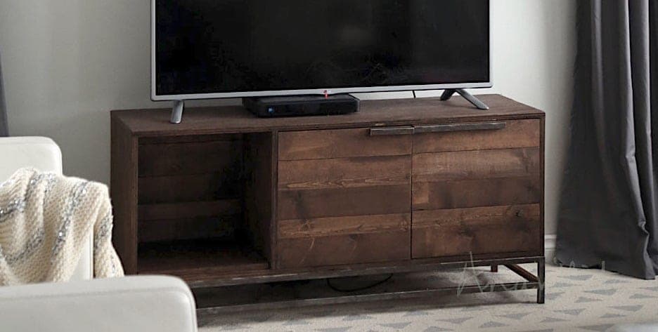 Modern media console with a slim box-frame base