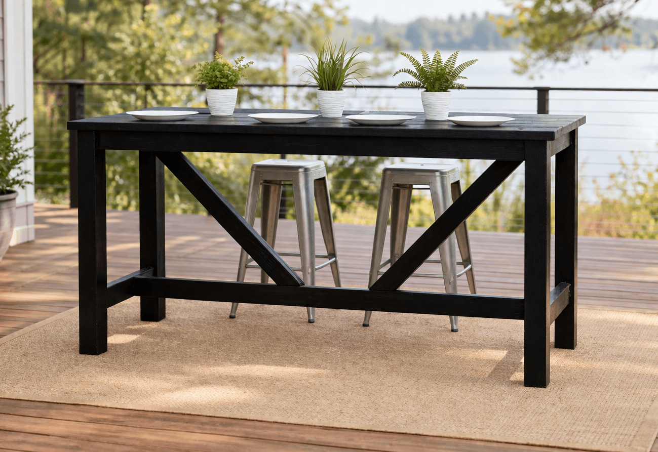 Bar-height outdoor table with 4x4 posts and 45-degree truss bracing