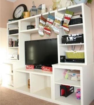 Tall open hutch cabinet with adjustable shelves and crown moulding