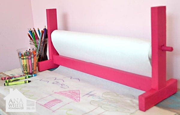 Small wooden craft paper roll holder with a dowel spindle