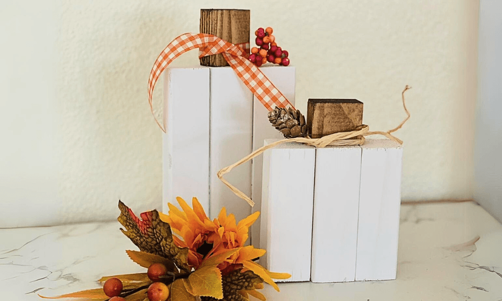 Small 2x2 wood pumpkin decor for a mantle or tabletop