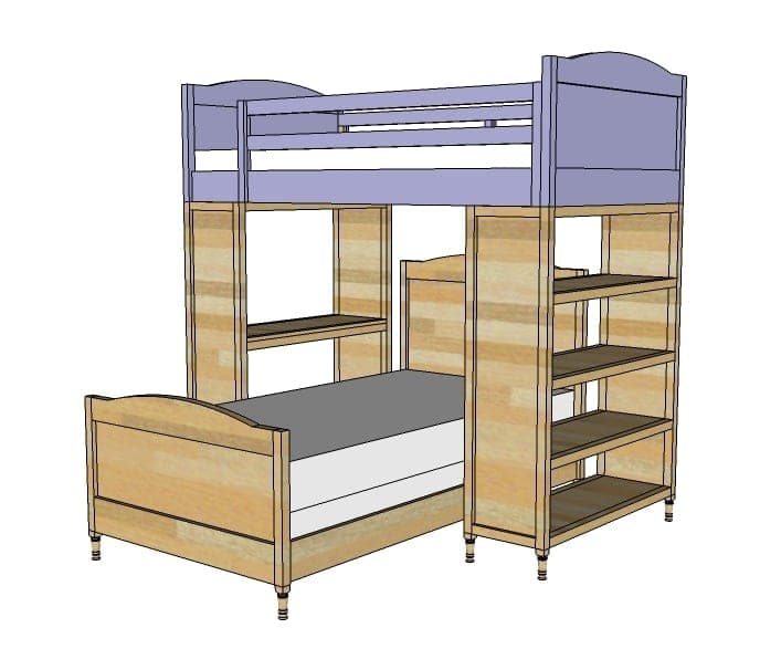 Twin-size top bunk bed with arched headers and full guardrails