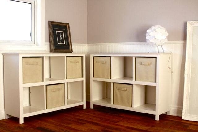 A six-cube storage bookshelf built from 1x12 boards