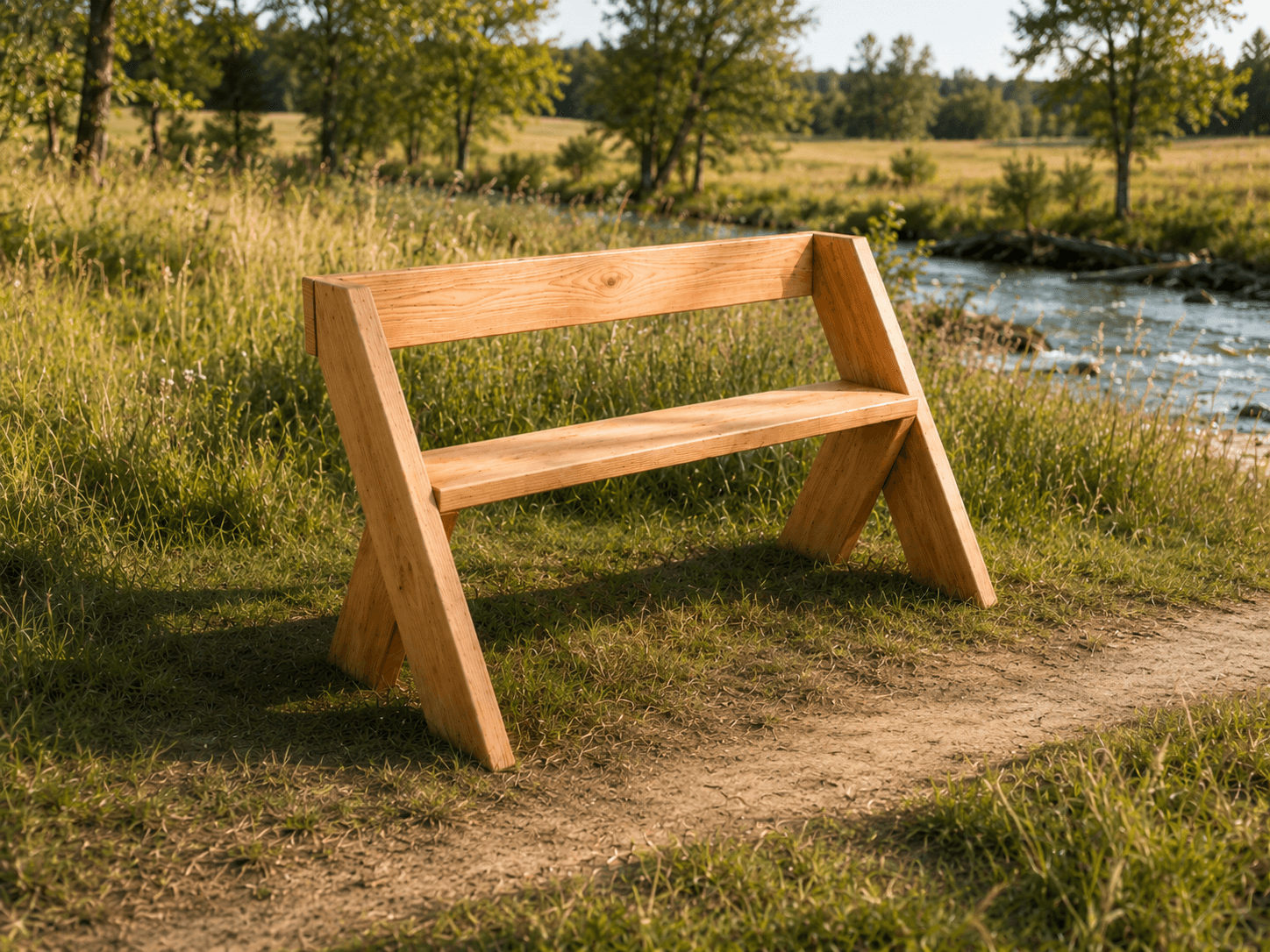 Six-board Leopold bench with angled legs and backrest