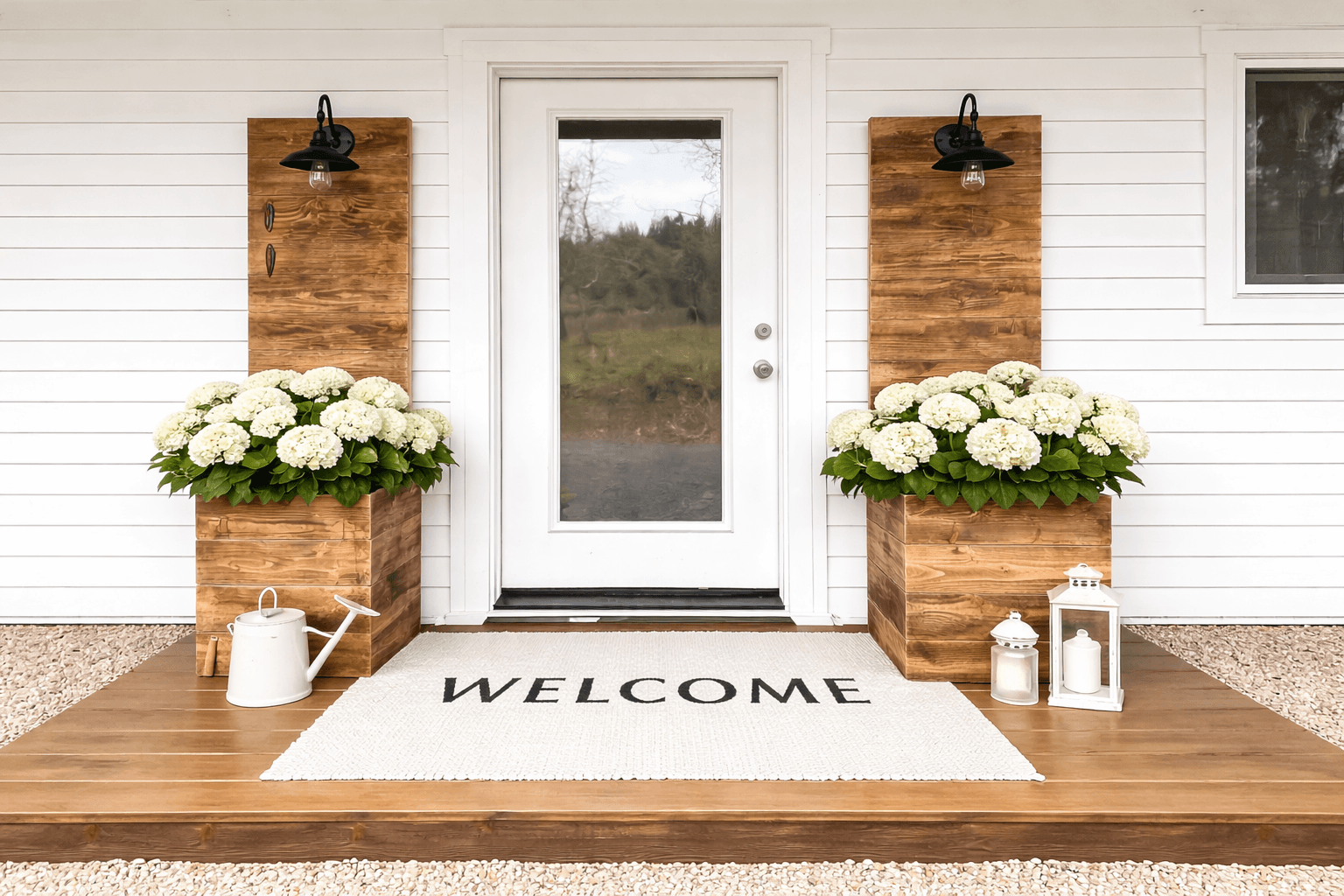 Wooden planter box with a tall back panel and shorter front