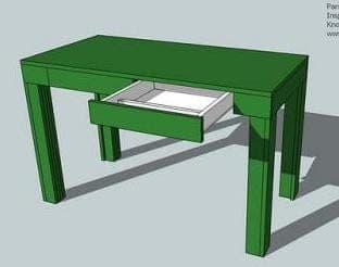 Modern parsons-style desk with thick legs and two drawers